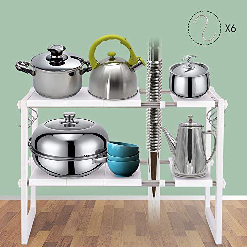 SMONTER Estantería Bajo Fregadero Multifuncional con 2 Niveles Almacenaje de Cocina salón y baño de 4 Acero Inoxidable y 10 Plástico pedal Tamaño Ajustable 37-66 x 26 x 37 cm