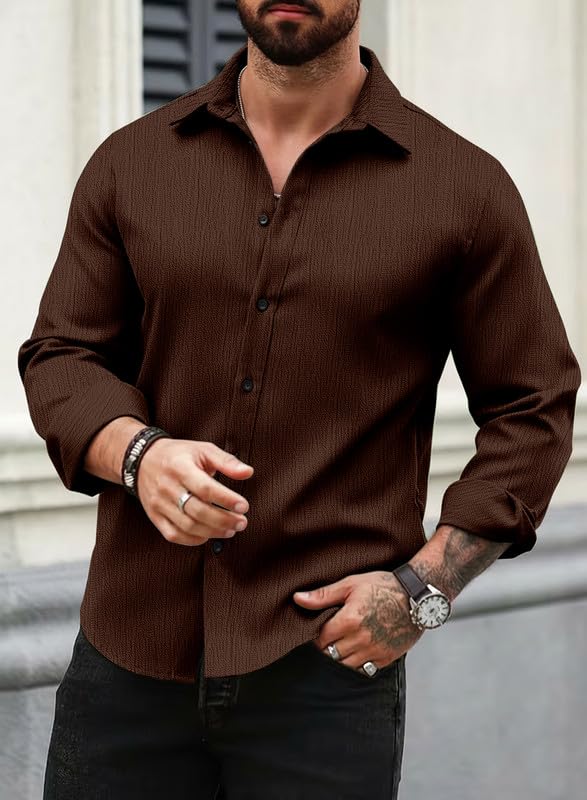 Image of Men Popcorn Shirt Trendy Stylish Casual Look Formal Office Office Party Daily Use Comfortable Fashion Shirt Outfit
