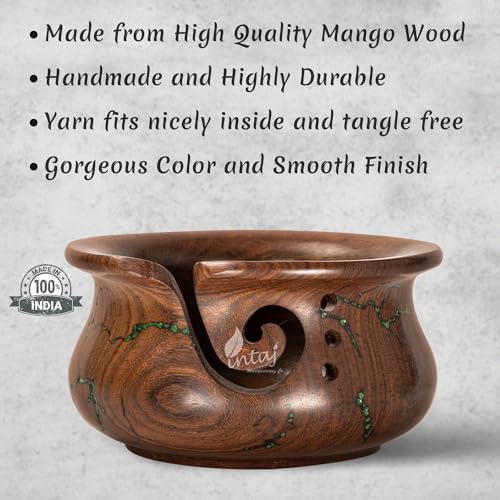 Image of INTAJ Wooden Yarn Bowl for Knitting and Crochet, 7 Inch No-Snag Holder