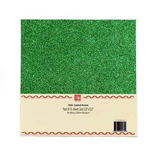 YZH Crafts Glitter Cardstock Paper, No-Shed Shimmer Glitter Papers, Cut Craft and DIY Projects Card stock, Sparkly Paper for Card Making, 12 x 12 Inch, 10 Sheets, 250 GSM (Green)
