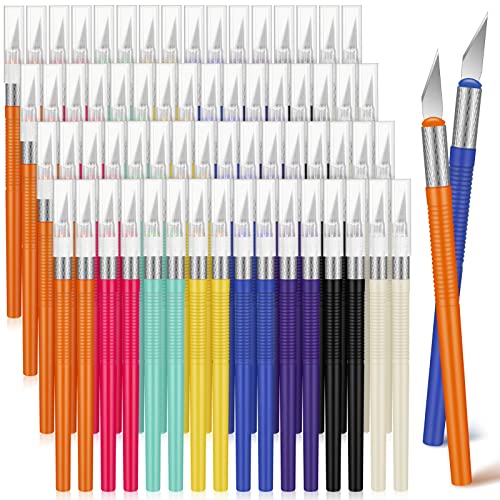 Macarrie 64 Pcs Exacto Knife Craft Knife Set Steel Hobby Knife Precision Knife Precision Cutter for DIY Carving Scrapbooking, Art Cutting Carving, Phone Repair Stencil, Multicolor, 5.71 Inch -  UR1421
