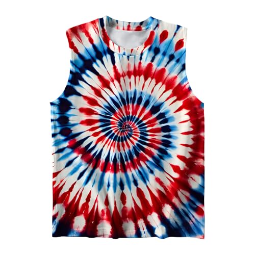 Image of DMPROD Kids Tie Dye Shirt Size 5-14 Years Sleeveless T Shirts Children Tank Tops Hippies Senior Tees for Boys Girls