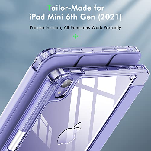 Infiland New Hybrid Ipad Mini 6 Case (8.3 Inch, 2021), [Ultra-Clear Back & Pu Leather Cover][6 Ft Drop Protection] Ipad Mini 6Th Generation Case With Pencil Holder Support Wireless Charging - Purple #TOP6