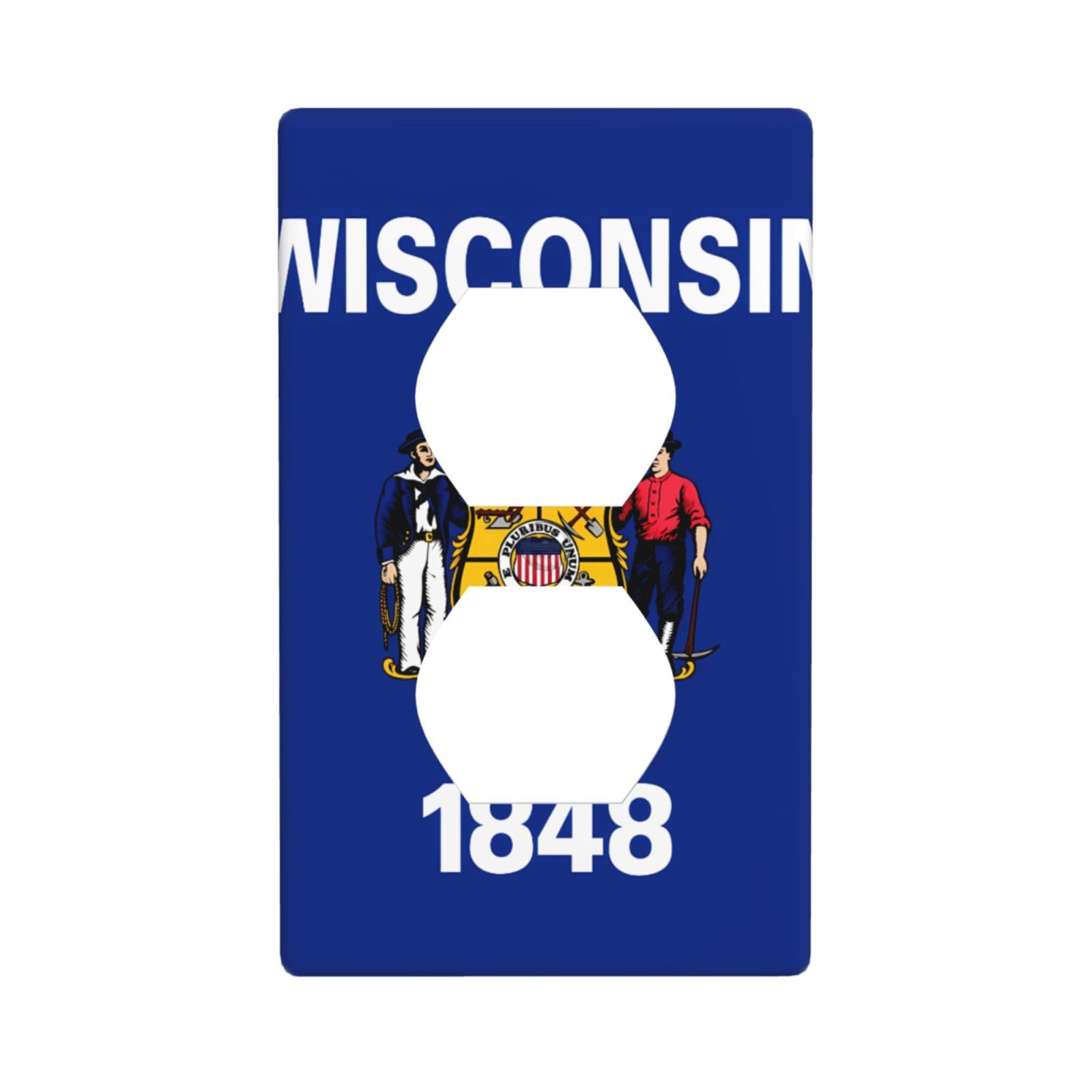 Cntdbu White Wisconsin State Flag Unbreakable Polycarbonate Switch Plate-1 Gang Screwless Wall Plate For Home Office