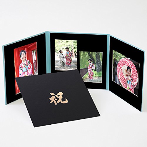 Amazon.co.jp: 写真台紙 3面 2L写真2枚+L判2枚 文字のみ 黒 ロゴ「祝