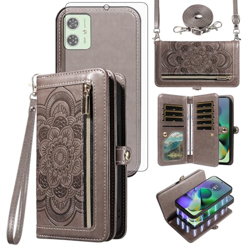 Étui Motorola Moto G54 5G Asuwish avec protection écran amovible gris