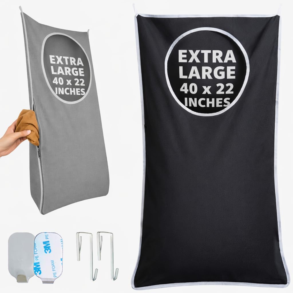 DONAQ Hanging Laundry Hamper Bag XL 40x22", Space Saving over the Door Storage Bags, Behind the Door Hampers for Dirty Clothes & Wall Mounted Basket for Bathroom (1, Black)