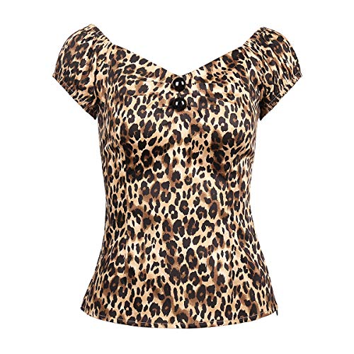 Image of YARN & INK Women's Rockabilly Tops 1950s Pinup Shirt Casual Off Shoulder Vintage Blouse