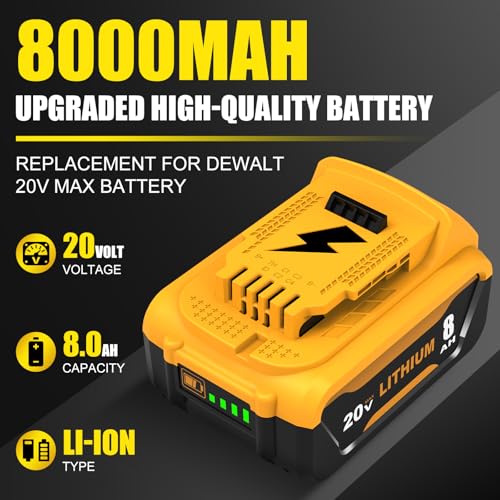 Image of 6 Packs 8000mAh DCB206 Replacement for Dewalt 20V Battery Compatible with Dewalt 20V Max Battery Lithium DCB203 DCB207 DCB200 DCD DCF DCG Series Cordless Power Tools