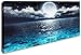 DVQ ART - Sea Canvas Wall Art Blue Clear Ocean Seascape Giclee Artwork Full Moon in Cloud Landscape Framed Picture Canvas Prints for Living Room Decor - 20"x 40"