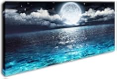 DVQ ART - Sea Canvas Wall Art Blue Clear Ocean Seascape Giclee Artwork Full Moon in Cloud Landscape Framed Picture Canvas Prints for Living Room Decor - 20