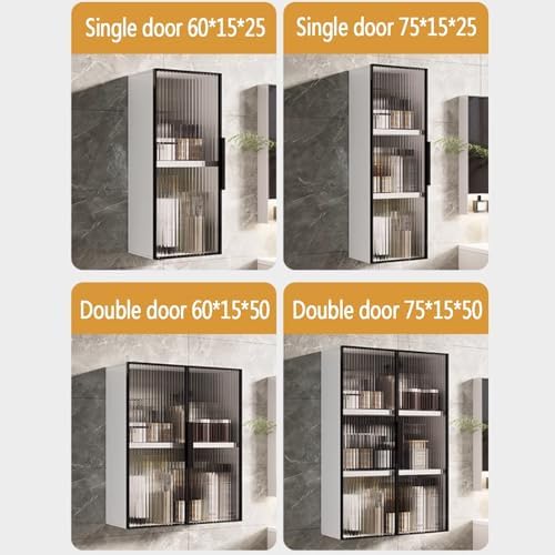 Modern Wall-Mounted Aluminum Storage Cabinet for Bathroom & Kitchen - Over-The-Toilet Organizer, Metal Makeup & Medicine Cabinet, Space-Saving Glass Shelves, Stylish Design.
