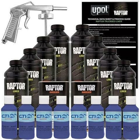 Raptor Truck Bed Liner Kit with Colored Ultramarine Blue #35056 Tint and Spray Gun - 8 Liters - Protective Spray On Paint for Coating Trucks, Tailgates, Vehicle Undercoating Cover