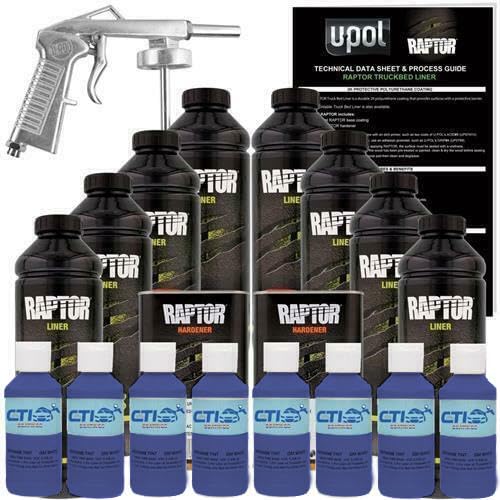 Raptor Truck Bed Liner Kit with Colored Ultramarine Blue 35056 Tint and Spray Gun - 8 Liters - Protective Spray On Paint for Coating Trucks, Tailgates, Vehicle Undercoating