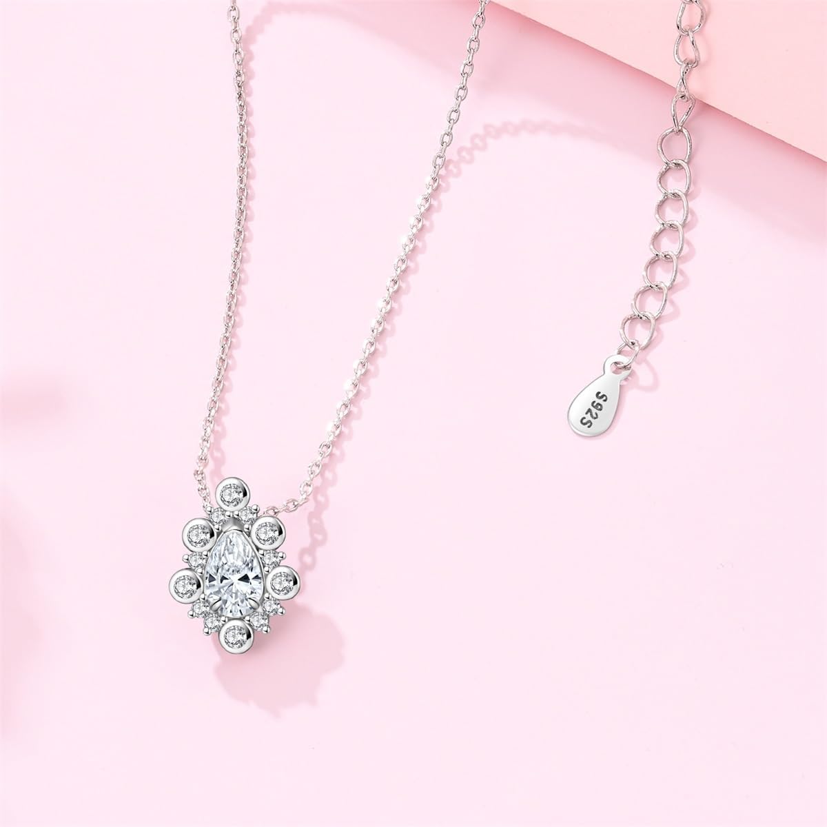 Sterling Silver White Gold Plated Cubic Zirconia Pendant Necklace for Women Silver Necklace Love Gift for Mom＆Wife - Image 5