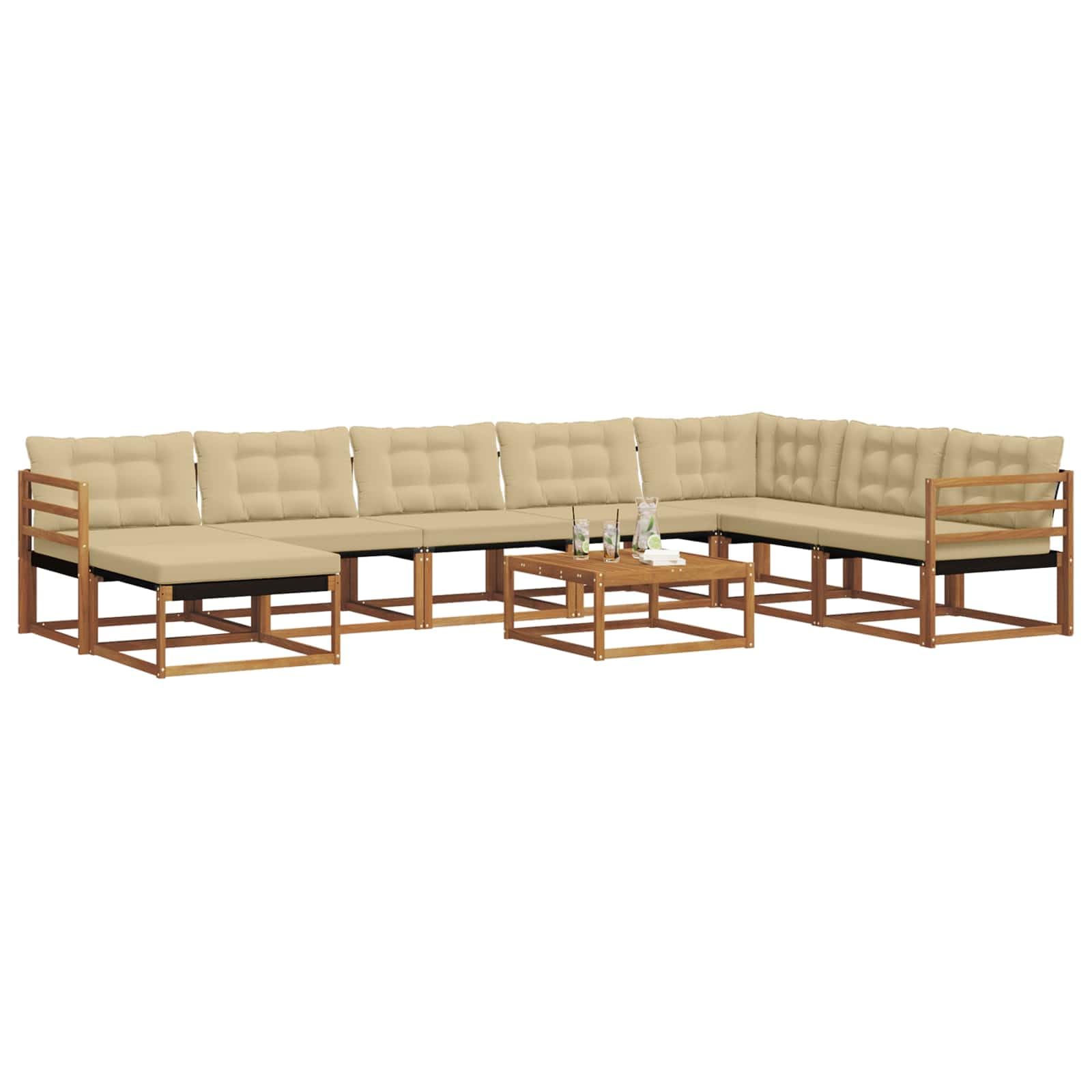 vidaXL Conjunto de sofás de Exterior con cojín 9 pcs Natural y Beige, Muebles de jardín Modernos, sofá Resistente, salón al Aire Libre, Asientos para terraza
