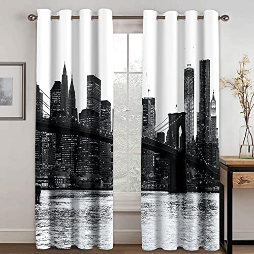 New York City Imprimer Photographie Noir et Blanc en soirée Photo Rideaux d'ombrage Minces Salon Chambre fenêtre Rideaux WxH/2x75x166cm Rideaux Voilage