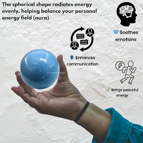 Image of Certified Angelite Crystal Ball for Meditation - Premium Crystal Vastu Items for Home and Feng Shui Items for Good Luck - Ideal for Pooja Supplies and Spiritual Practices (2 inch Inch)