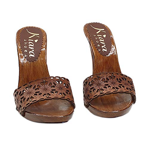 Women's Shoes with Laser-Cut Leather Upper & high Heel - KM71401 Cuoio4