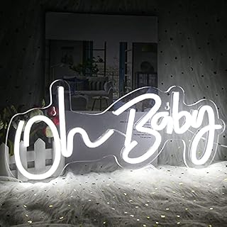 Oh Baby Neon Sign White Led Neon Wall Light Signs Letter Neon Lights for Bedroom Acrylic USB Neon Signs Wall Art for Bar Shop Wedding Party Home Decorations Girls Gifts