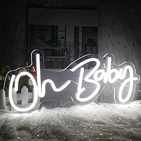 Oh Baby Neon Sign White Led Neon Wall Light Signs Letter Neon Lights for Bedroom Acrylic USB Neon Signs Wall Art for Bar Shop Wedding Party Home Decorations Girls Gifts Cover