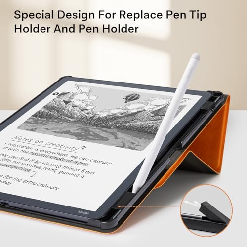 Image of CoBak Case for 11 inch Kindle Scribe 3rd Generation 2025, Kindle Scribe Colorsoft with Two Viewing Angles - All New PU Leather Cover with Auto Sleep Wake, Pen Holder. Orange Crossgrain