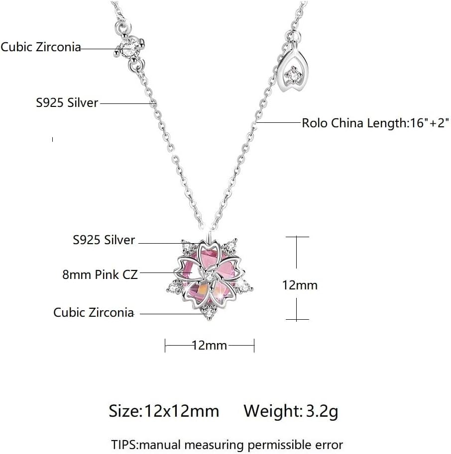 Sterling Silver Sparkling Cherry Blossom Pendant Necklace Sweet Pink Crystal Sakura Jewelry - Image 3
