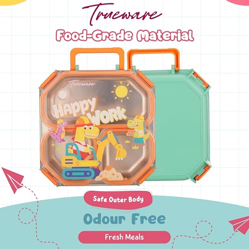 Image of Trueware Astro 304 Stainless Steel PU Insulated Lunch Box with Three Compartment BPA Free, Food Grade Ideal for School, Picnic, Office & Outdoor - 640ml