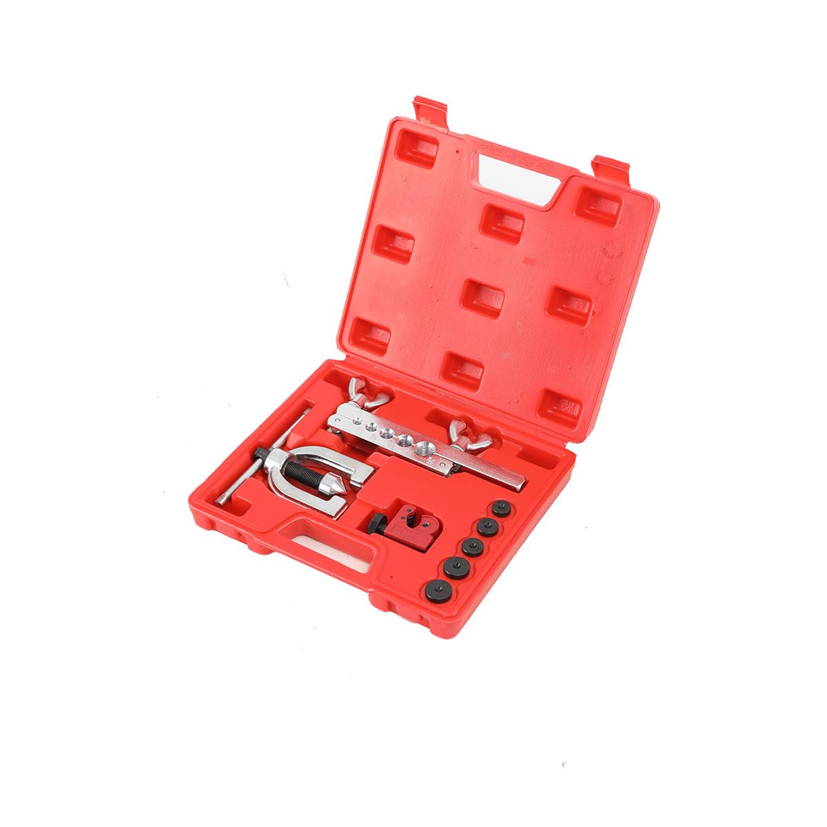Kit di Attrezzi per l'Espansione di Tubazioni dei Freni, Taglierina per Tubi e Attrezzi Svasati, 5 Adattatori 3/16"-1/2", Compatibile Rame, Alluminio, Magnesio, Ottone e Acciaio Morbido