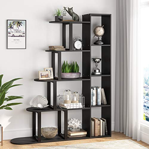 Tribesigns 5-Tier Bookshelf Industrial Bookcase 5 Shelf Corner Ladder Shelf Modern Display Shelf Storage Organizer for Living Room Home Office Black