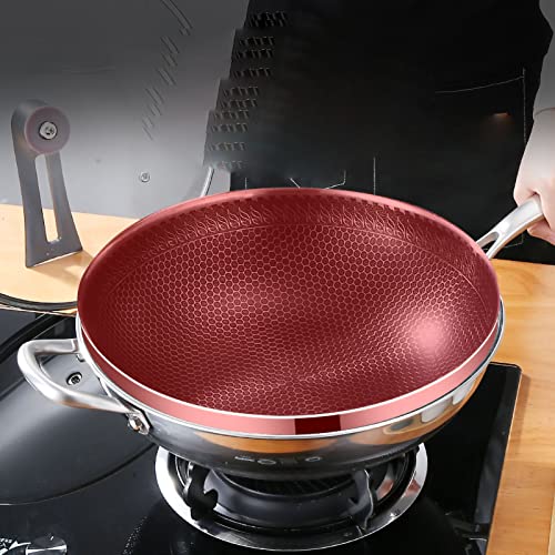 Wok antiadherente de acero inoxidable con tapa 34 cm miniatura 3