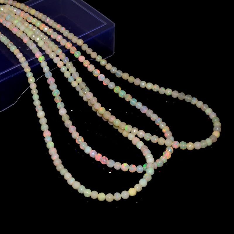 AAA+ etiopski opal welo ogień 3-5 mm luźne okrągłe fasetowane koraliki - sznurek 40 cm - naturalne koraliki z etiopskiego opalu do produkcji biżuterii