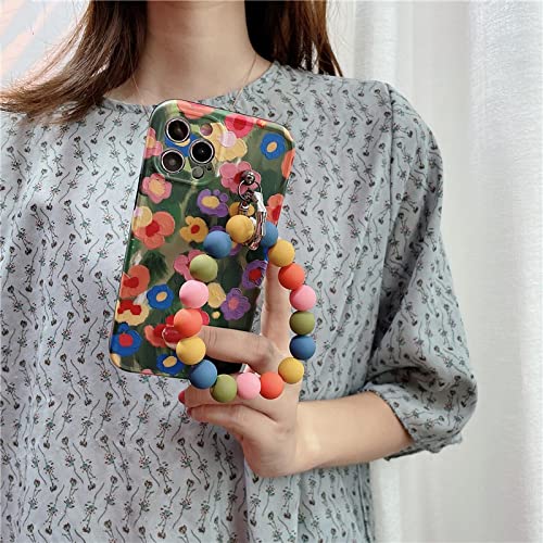 Coque iPhone 11 bracelet perle téléphone chaîne fleur antichoc