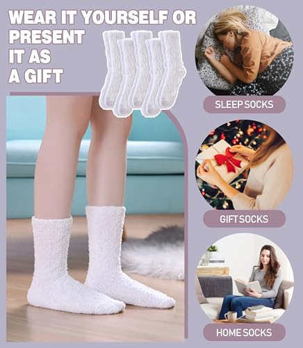 Image of LANLEO Fuzzy Socks for Women Soft Cozy Fluffy Slipper Winter Warm Microfiber Plush Sleeping Socks