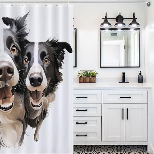 Rideau de douche chien tissu lavable imperméable polyester pour baignoire