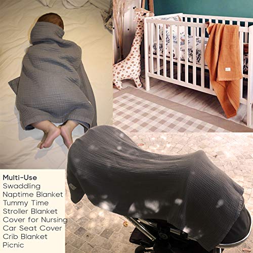 Image of Muslin Blankets, Baby Toddler Quilt, 4 Layers, 100% Cotton Stroller Blanket, Hypoallergenic, Super-Soft, Breathable and Lightweight Swaddle, Nursery & Crib Blanket, Large (47 X 35 inch) (Sharkskin)