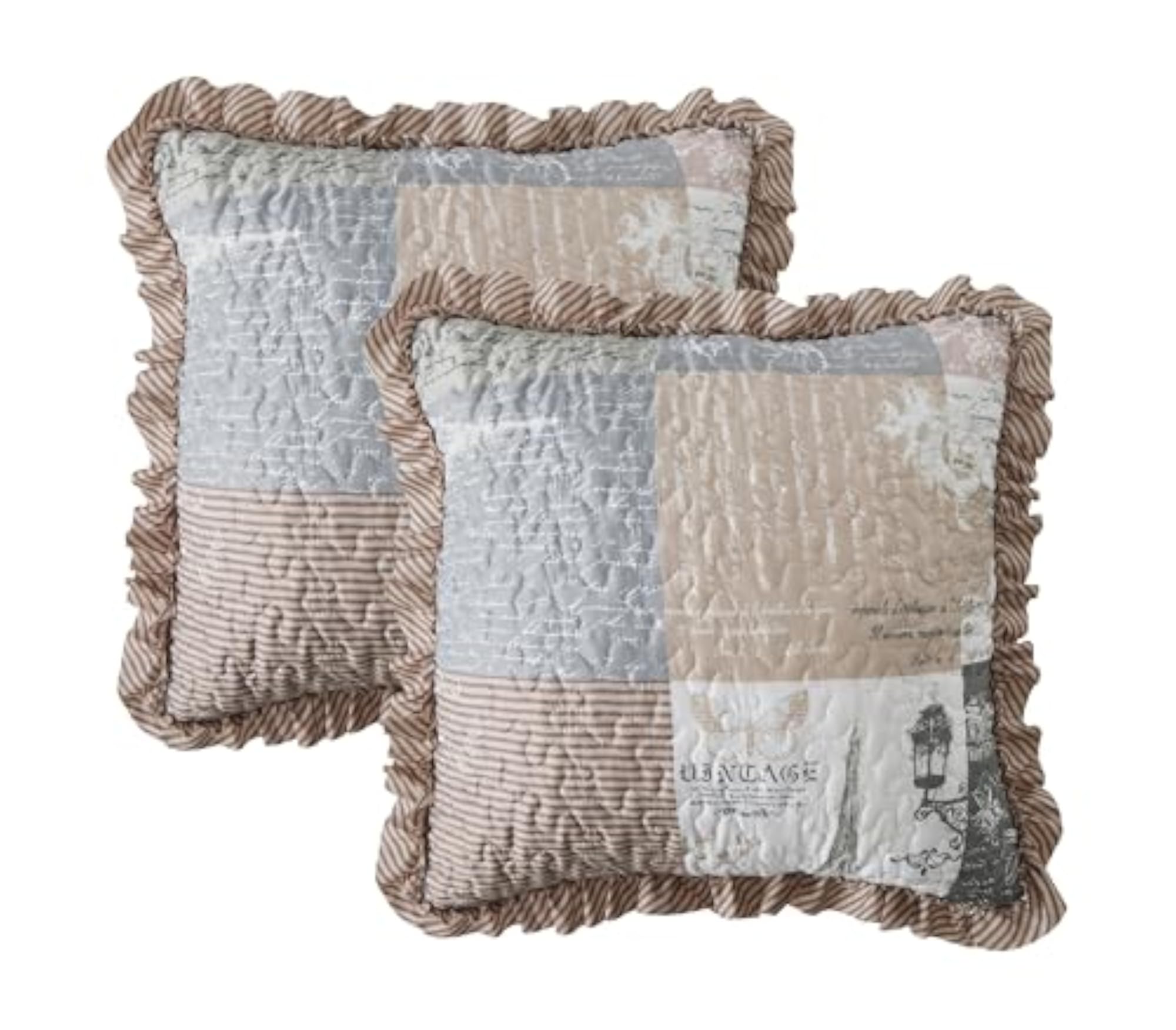 Patchwork Ruffle Pillow Cushion Covers, Latte