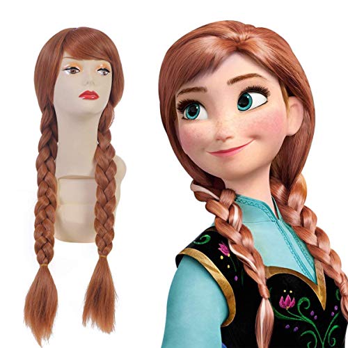 SARLA Suitable For Anna Princess Cosplay Wig Snow Queen For Child Synthetic Long Brown Dual Tail Cos - //coolthings.us