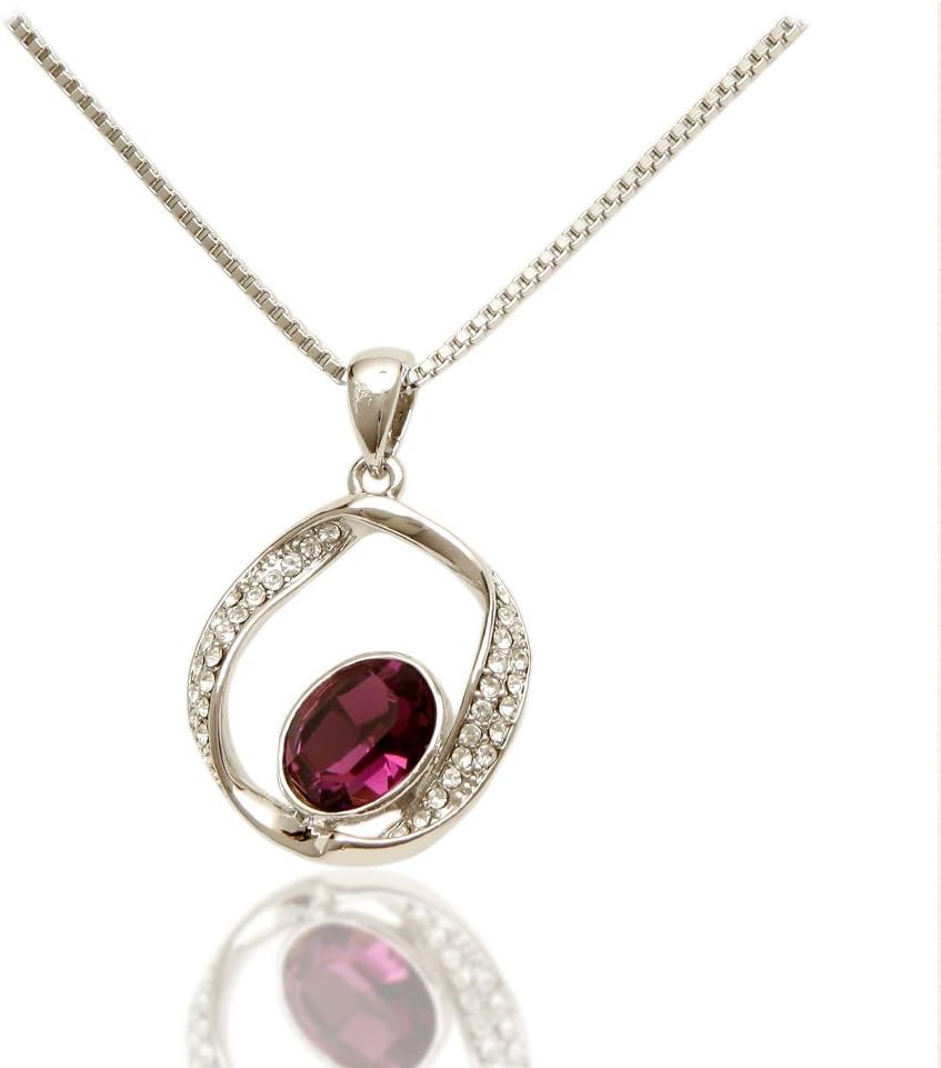 Coach House Jewelry Women's Platinum White Gold Plated Necklace and Pendant with Purple Crystal Surrounded by Clear Crystals, 18" Plus 2" Extender