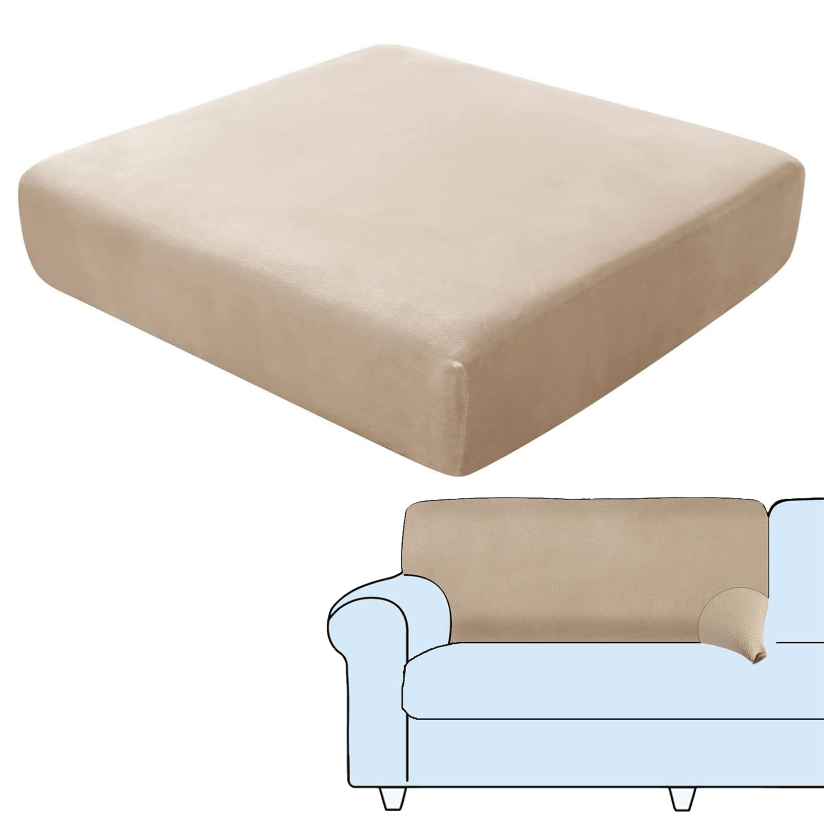 SYLC Caravan Stoelhoes Stretch Fluweel, Bank Kussenhoezen Met 2 Riemen Anti-slip, Sofa Kussenhoes Voor RV Auto Camper Motorhome (Light Grey,Rectangle L