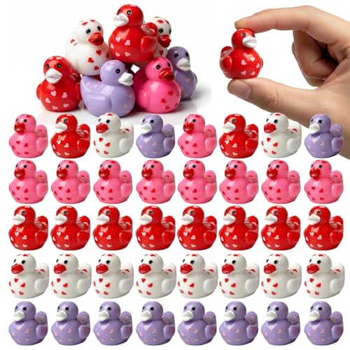 60 Pcs Valentine's Day Mini Resin Ducks Tiny Miniature Duck