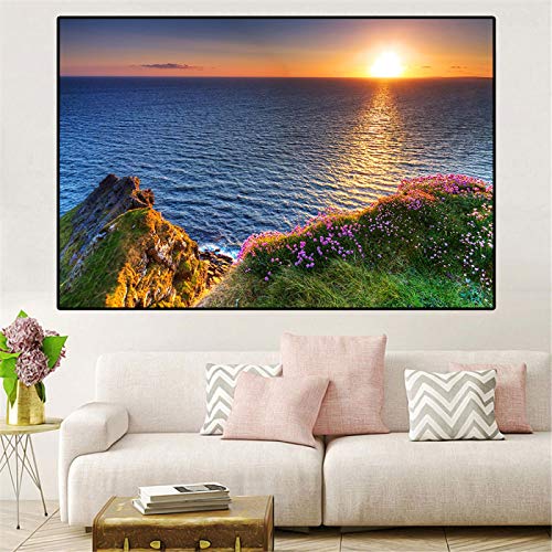Art mural coucher de soleil mer affiche paysage marin décoration moderne