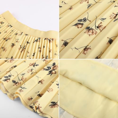 Image of GRACE KARIN Pleated Midi Skirt for Women,Chiffon Elastic High Waist Knee Length Skirts,Swing Flare A-Line Outfits