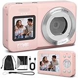 Câmera Digital, Câmera de Tela Dupla 4K 64MP, Zoom 18x, Aponte E Dispare 1 Baterias, Rosa, Camera Compacta, Time-Lapse, Temporizador, Vídeo HD（Cartão de Memória Não Incluído）