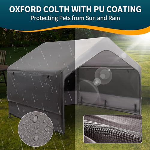 Extra Large Dog House Outdoor with Three-Sided Breathable Mesh Windows, Dog Tent Outside Doghouse Canopy with Ground Stakes, Sun Rain Cover for Cat Livestock Pet, 4'x 4'x 3.3', Gray - Image 3