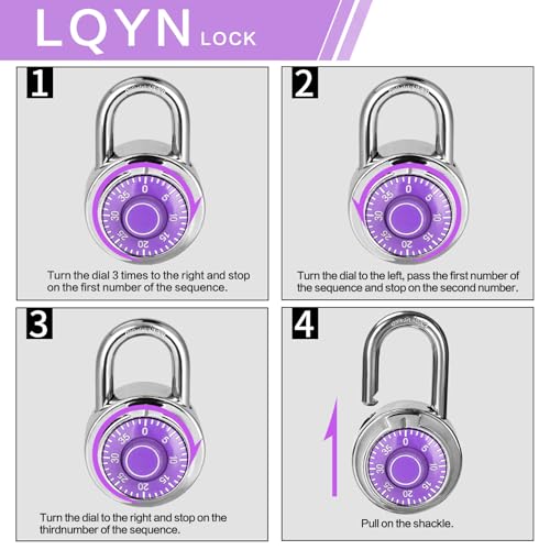 Image of Combination Lock, LQYN Standard Dial Combination Lock, Pack of 60; Purple Turnplate, 2 in. Wide, Fixed Three Digital Combination, for School, Gym & Locker, Toolbox, Gate