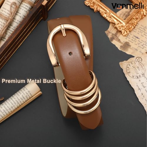 VONMELLI Belt for Women, Women's Leather Belt for Jean Pant, Fashion Ladies Waist Belt with Gold Metal Buckle2