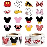 Aforts Ftage 1000PCS Mouse Head Shaped Stickers Roll, PVC Mouse Ear Self-Adhesive Labels Sticker for Kids Birthday Mouse Theme Party Gift Bag Tags Student Rewards Decorations (2 Rolls in 16 Designs)