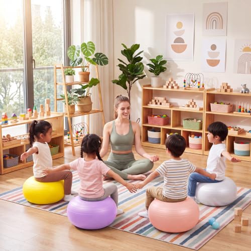 Image of Lewtemi 8 Pcs Flexible Seating for Classroom Elementary,20'' | Inflated Wobble Chair for Sensory Kids Large Yoga Ball Chairs Donut Ball Seats with Inflator for Classroom Office School
