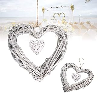 Wicker Heart Wreath, Gray White Artificial Wreaths DIY Heart Wicker for Wedding Birthday Party Wall Hanging Decoration